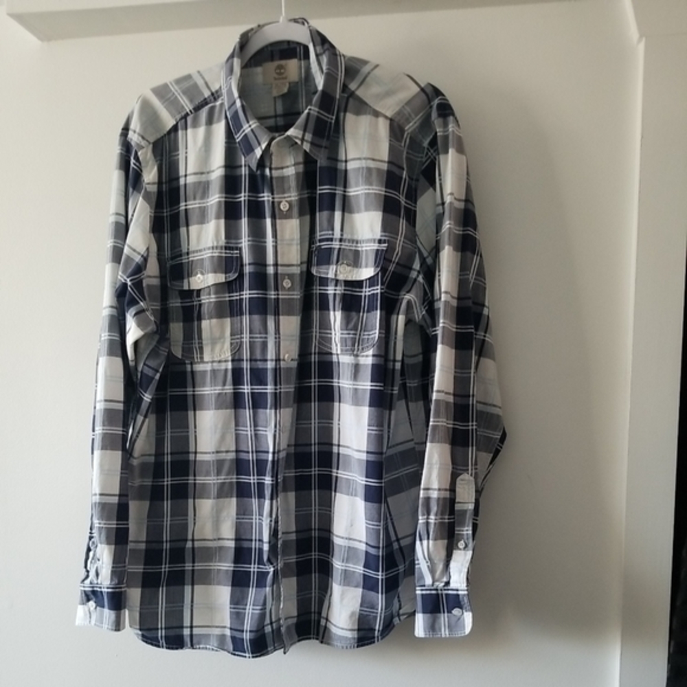 Timberland Long Sleeve Button Down ..‎ XL/TG.. Blue Plaid - Picture 4 of 5